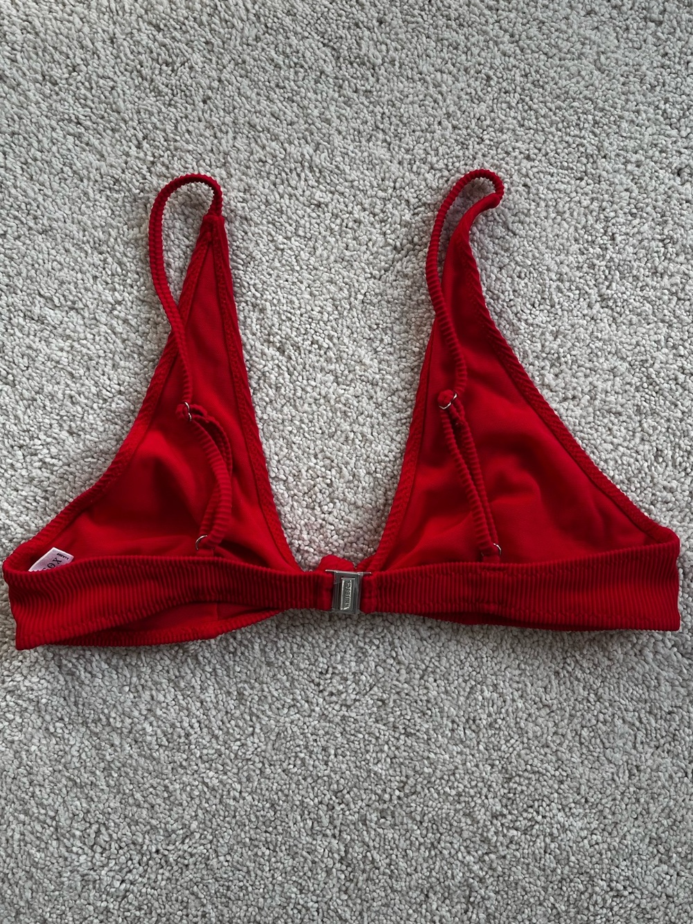 Women’s Red Ribbed Triangle Bikini Top - Picture 2 of 5